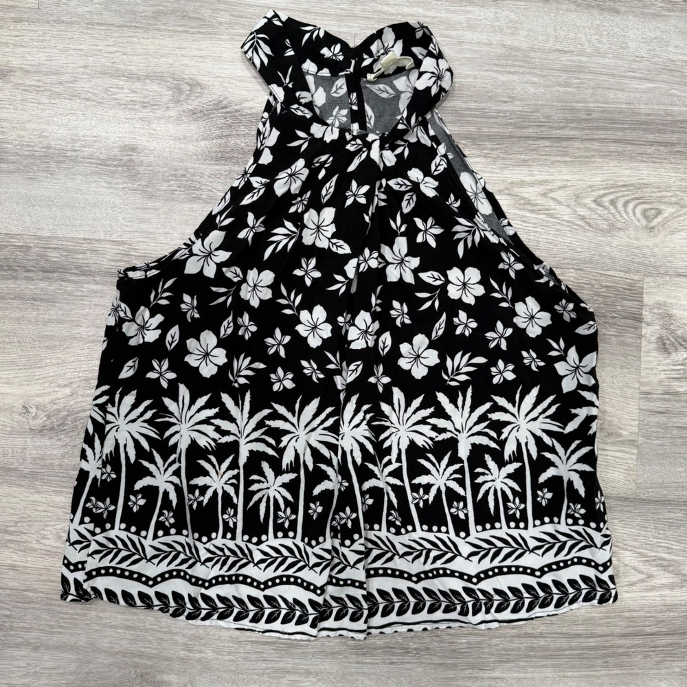 Indigo‎ Rose Black White Floral Palm Tree Sleeveless Halter Top L